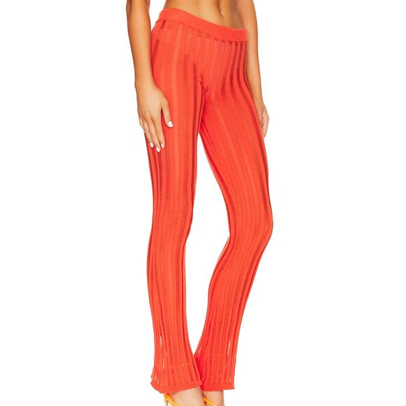 h:ours Orange Rib Knit Pants XS Flare Sheer Festival Designer Revolve $198 NEW - Picture 1 of 9